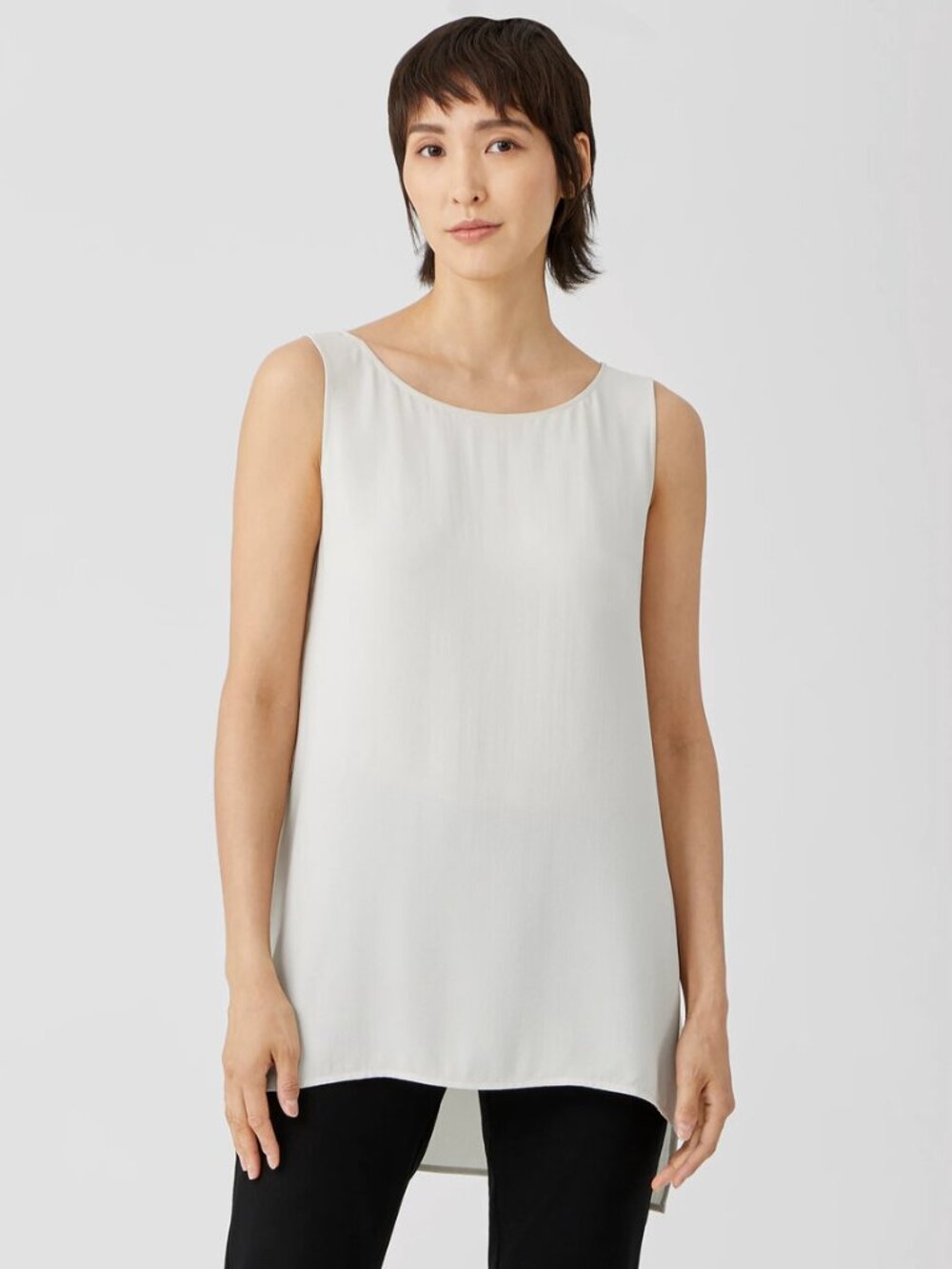 Eileen Fisher Woman Silk Crepe Tunic Tank Cream Ballet Neck High Low Size XXL